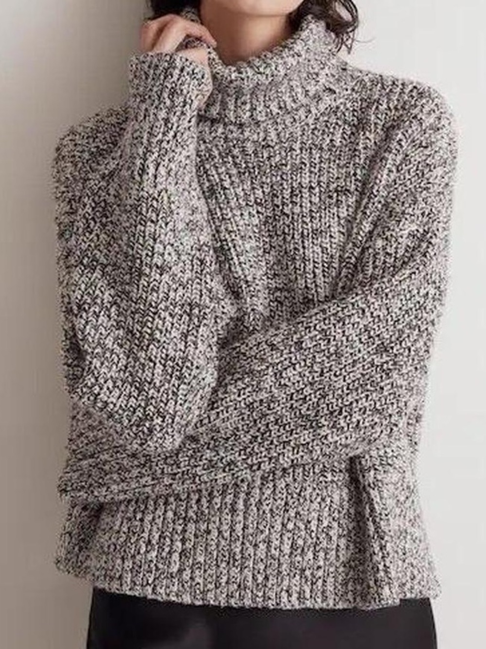 Abercrombie & Fitch Marled Gray Chunky Knit Turtleneck Sweater